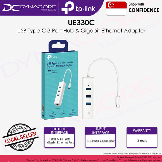 TP-LINK UE330C USB Type-C 3-Port Hub & Gigabit Ethernet Adapter TP Lin ...