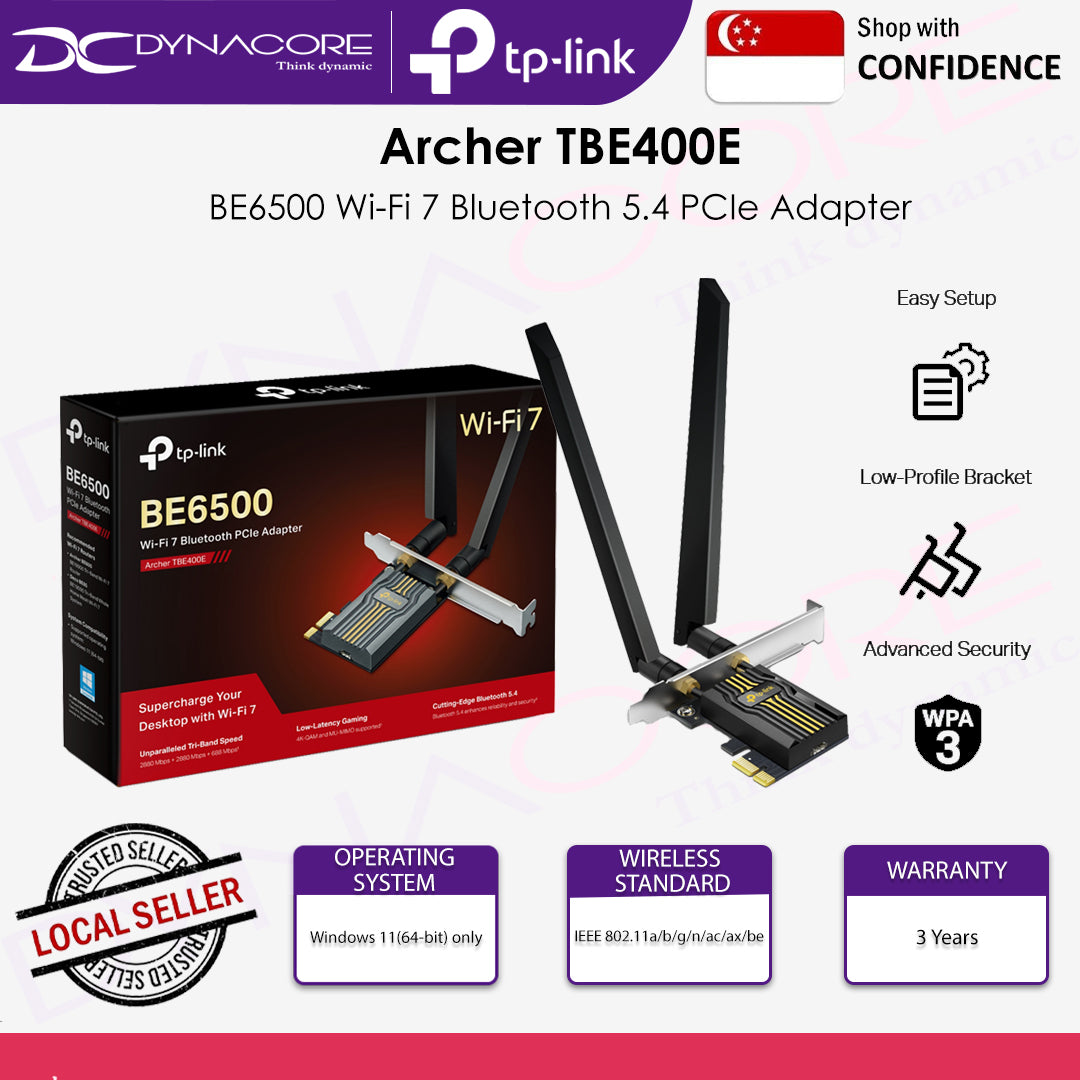 TP-LINK Archer TBE400E BE6500 Wi-Fi 7 Bluetooth 5.4 PCIe Adapter - 8885020623802