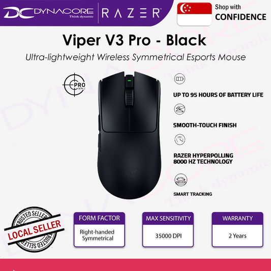 Razer Viper V3 Pro Ultra-lightweight Wireless Symmetrical Esports Mouse - Black / White with HyperPolling Wireless Dongle - 8886419334484,8886419334514
