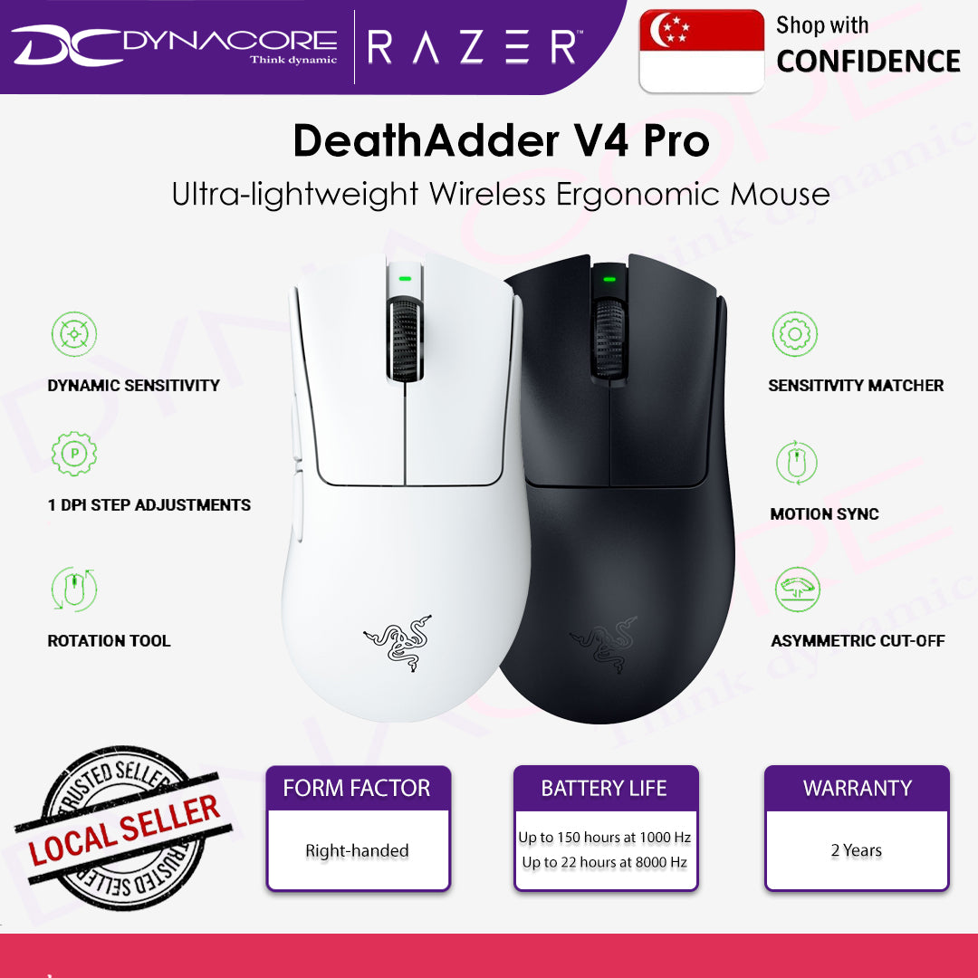 Razer DeathAdder V4 Pro - Wireless Esports Gaming Mouse - BLACK / WHITE EDITION - 8886419334750 / 8886419334910