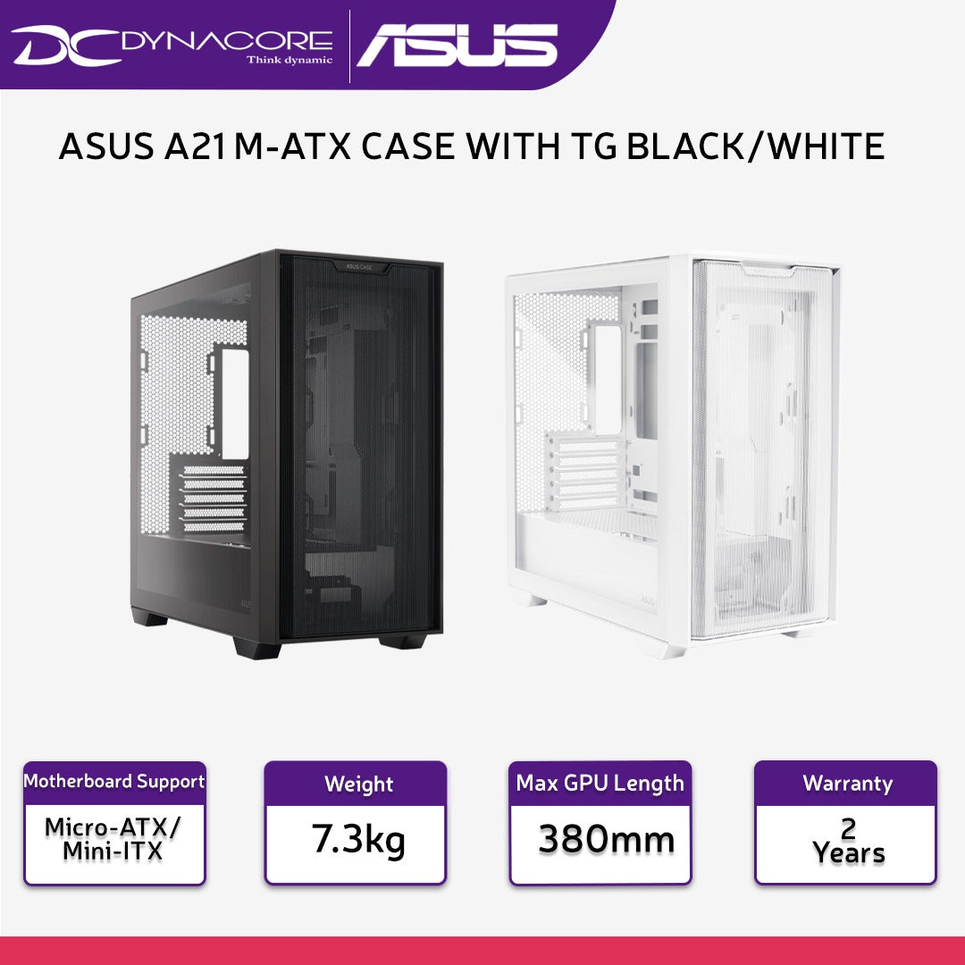 ASUS A21 mATX Case with Tempered glass - Supports Micro-ATX & ITX Motherboards - FANS Not INCLUDED