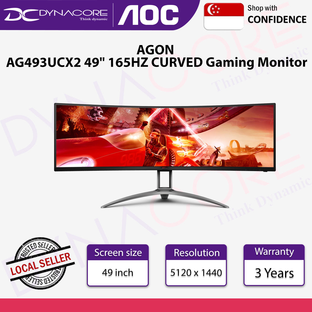 AOC AGON AG493UCX2 49" 165HZ CURVED Gaming Monitor - 1800R, USB-C (DP Alt, 65W), Speaker - AOCAG493UCX2