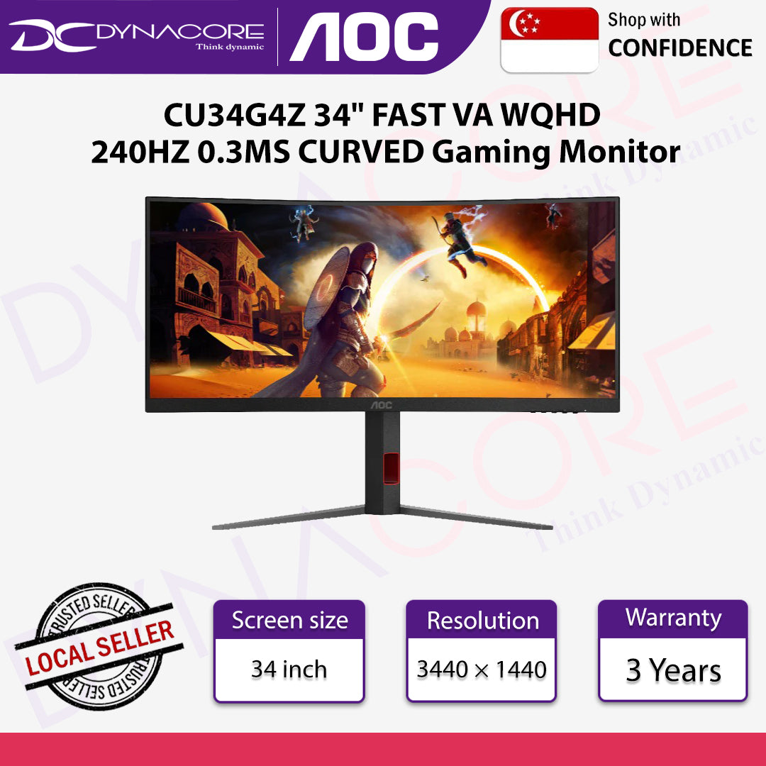 AOC CU34G4Z 34" FAST VA WQHD 240HZ 0.3MS CURVED Gaming Monitor - 1500R, Adaptive Sync  HDR10 - AOCCU34G4Z