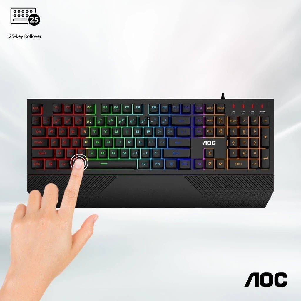 AOC GK200 RGB Membrane USB Wired Gaming Keyboard - 4717385946323