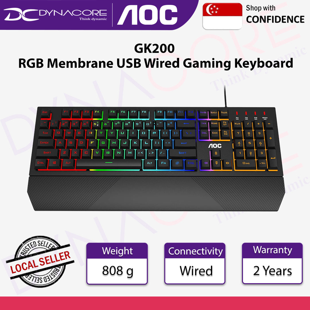 AOC GK200 RGB Membrane USB Wired Gaming Keyboard - 4717385946323