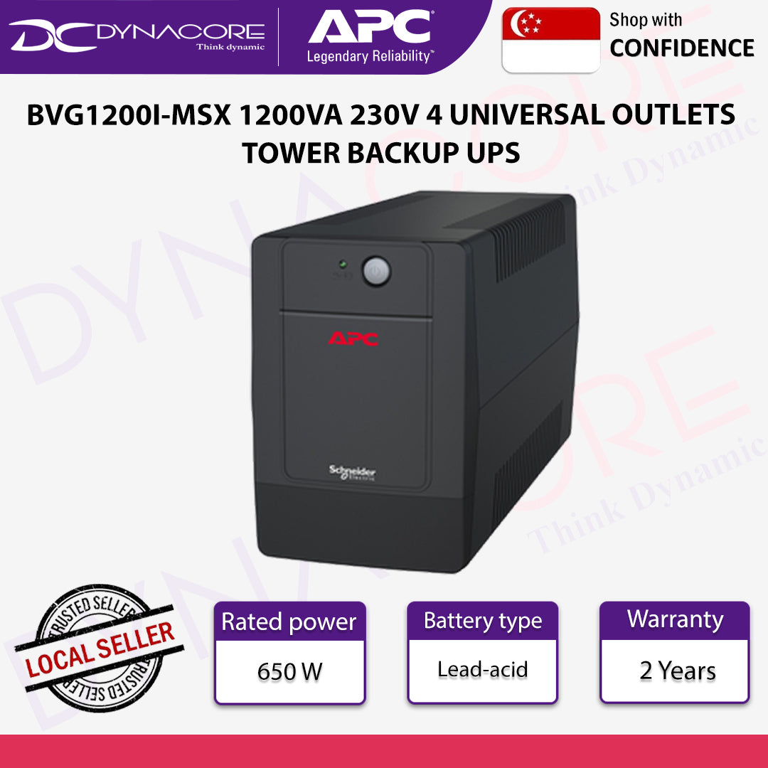 APC BVG1200I-MSX 1200VA Tower Backup UPS 230V 4 Universal Outlets - APCBVG1200I-MSX