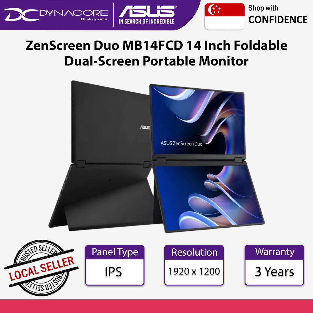 ASUS ZenScreen Duo MB14FCD 14 Inch Foldable Dual-Screen Dual USB Type-C Auto-rotate IPS Sleek Design Portable Monitor - MB14FCD
