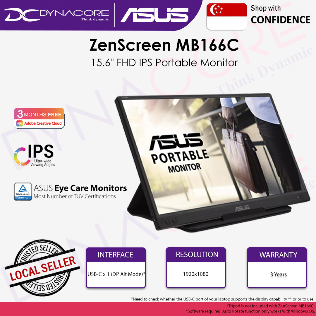 ASUS ZenScreen MB166C 15.6” 1080P Portable USB USB Type-C Full HD, IPS Monitor with USB-Powered - ASUSMB166C