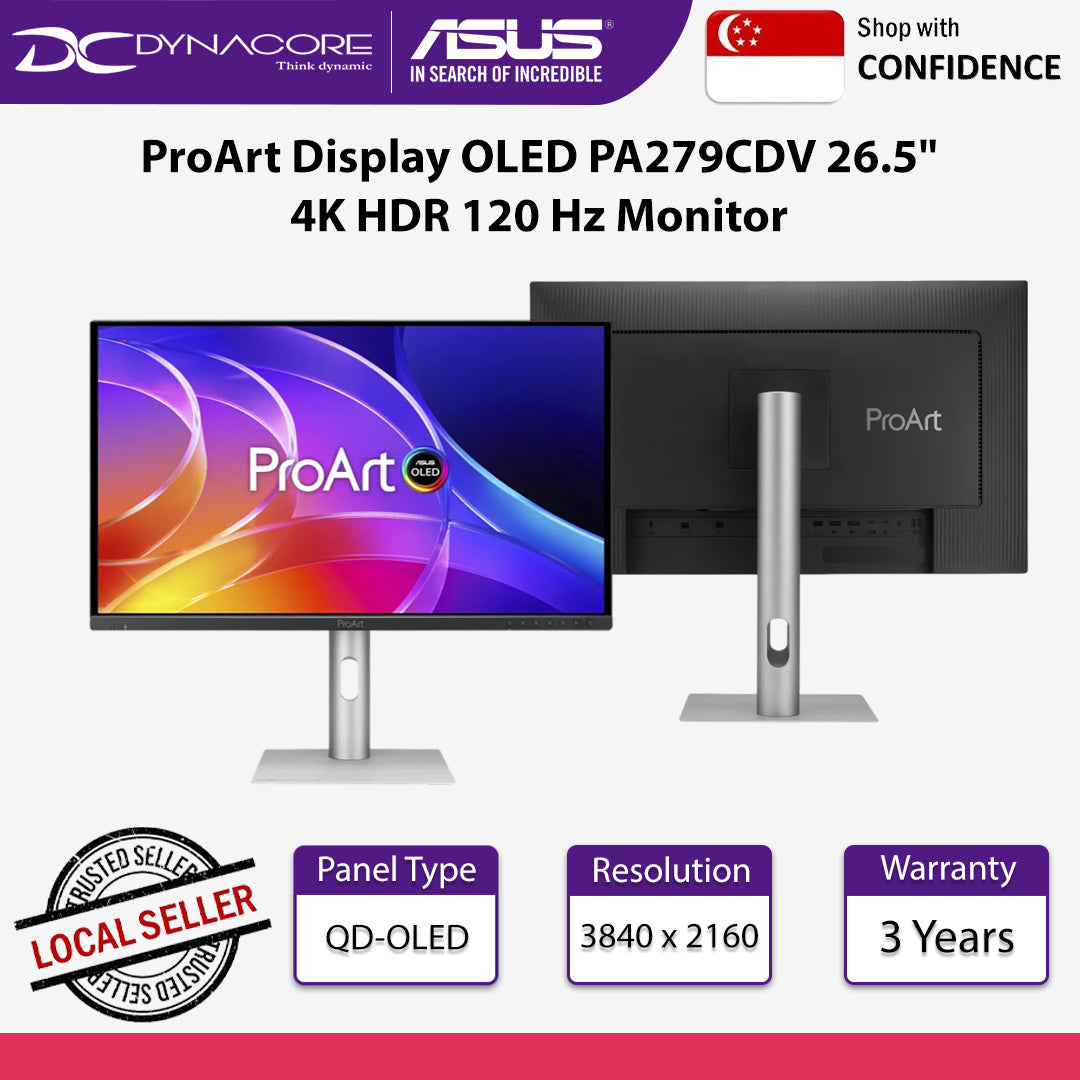 ASUS ProArt Display OLED PA279CDV 27 Inch (26.5-inch viewable) 4K UHD QD-OLED 120Hz Professional Monitor - PA279CDV