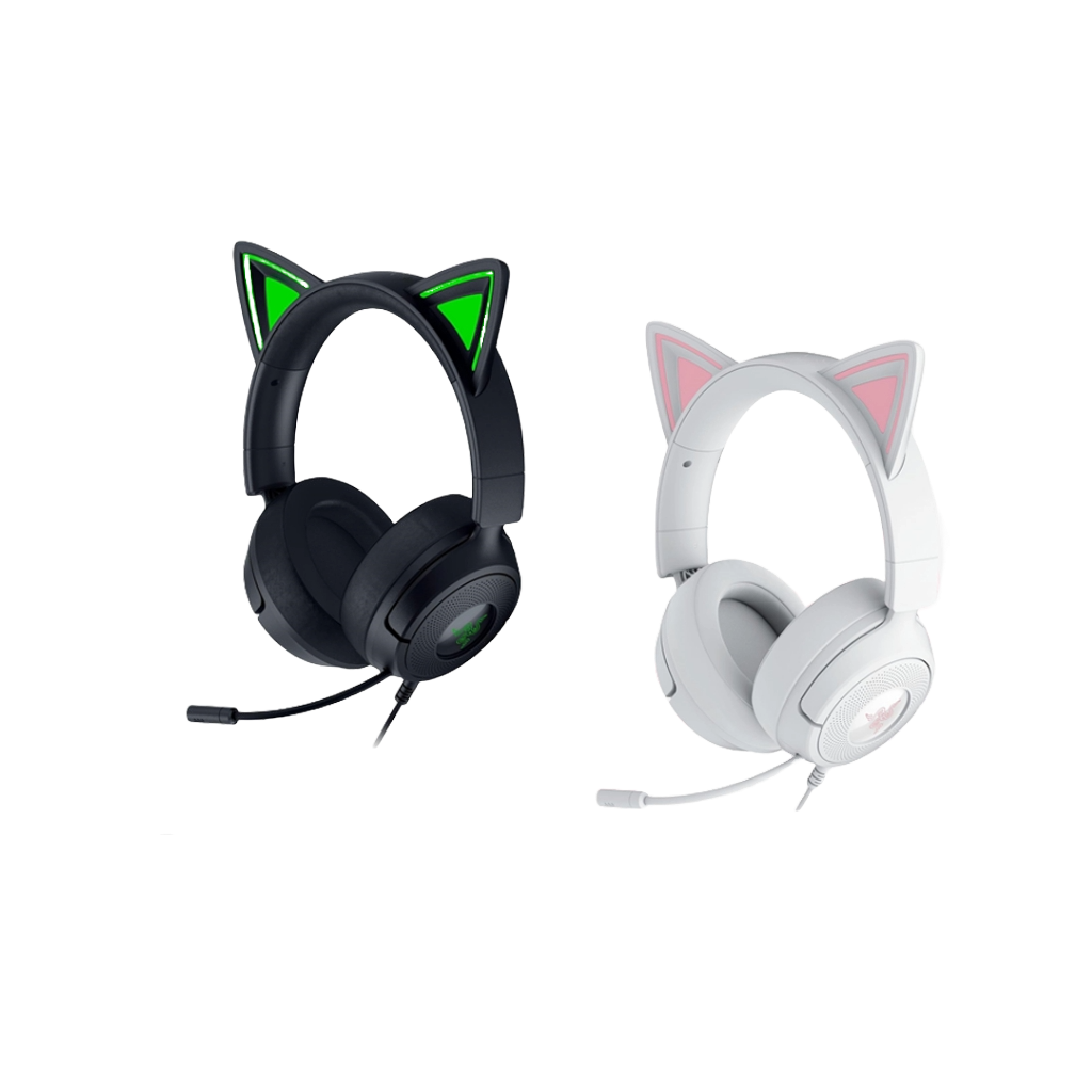 RAZER KRAKEN KITTY V3 X - WIRED HEADSET WITH KITTY EARS - BLACK / WHITE EDITION