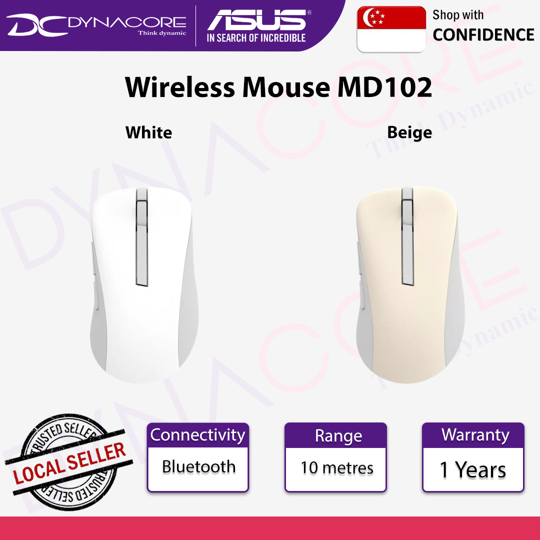 Asus Wireless Mouse MD102 2.4 GHz Bluetooth Mouse - Beige / White