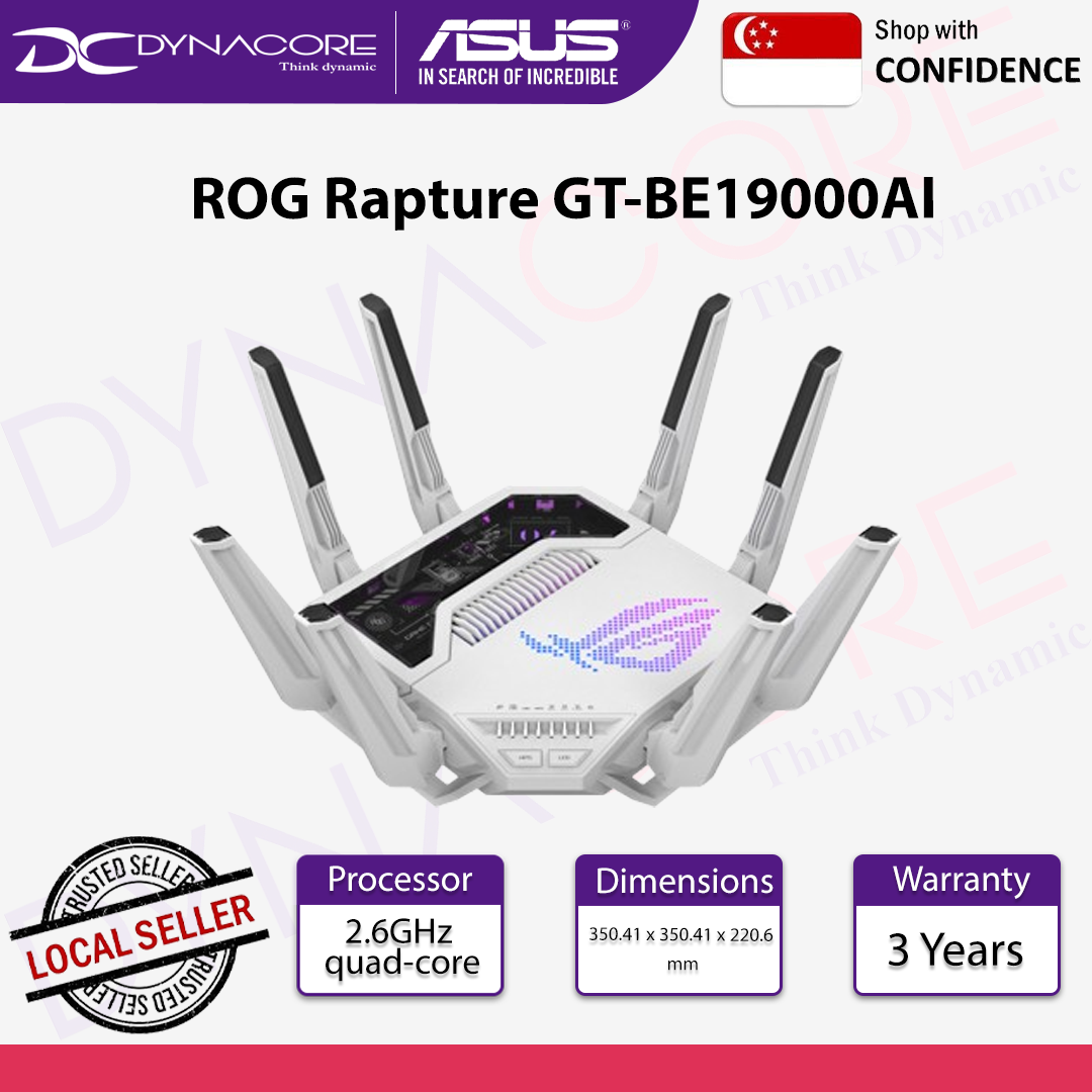 ASUS ROG RAPTURE GT-BE19000AI Tri-band Gaming Router - WiFi 7, 802.11be, up to 3,500 sq. ft. & 200+ devices - 4711387840757