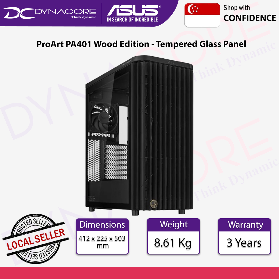 ASUS ProArt PA401 Wood Edition ATX Mid Tower Case Tempered Glass PWM Black ATX CASING - ASUSPA401WDBK
