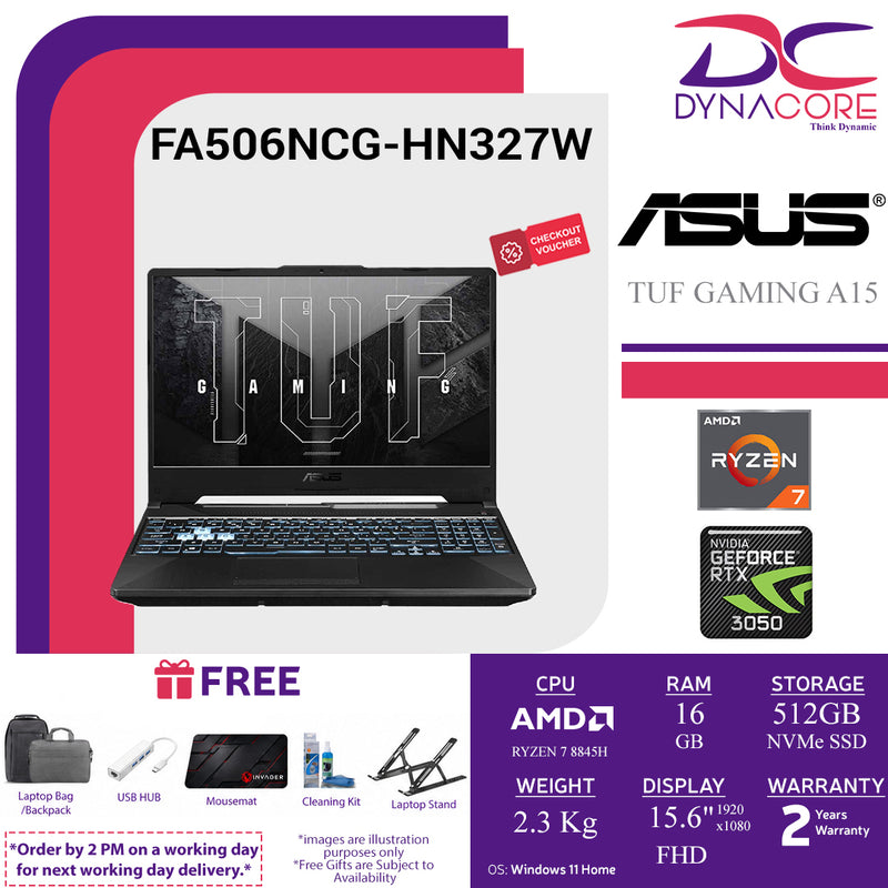ASUS TUF GAMING A15 FA506NCG-HN327W (AMD RYZEN7 /16GB X1 /512GB SSD/RTX3050-4GB/WIN11H/15.6"FHD IPS)- FA506NCG-HN327W