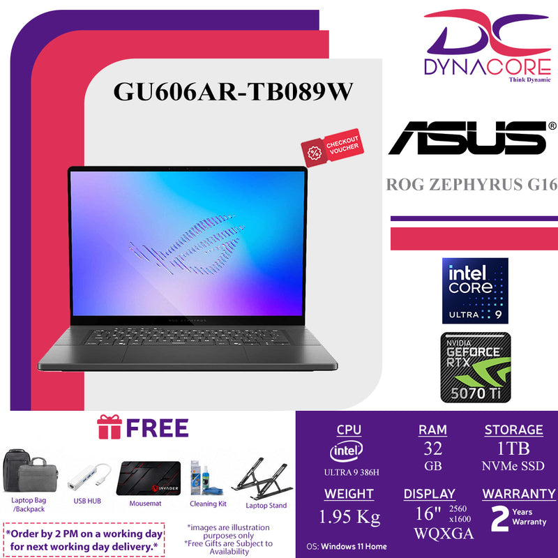 ASUS ROG ZEPHYRUS G16 GU606AR-TB089W ( ULTRA 9 386H/32GB LP-RAM/1TB SSD/RTX5070Ti-12GB/16"2.5K/W11H) - GU606AR-TB089W
