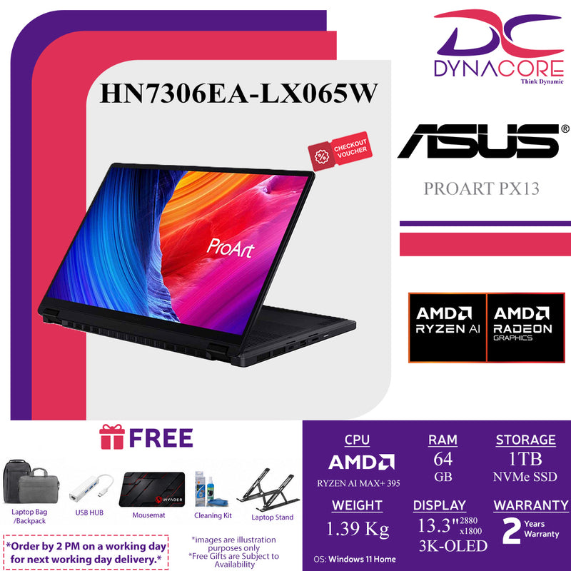 ASUS PROART PX13 HN7306EA-LX065W (AMD RYZEN AI MAX+ 395 16C/64GB LP-RAM/1TB/13.3"3K-OLED-TOUCH-NANO BLACK/AMD/WIN11H) - HN7306EA-LX065W