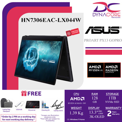 ASUS PROART PX13 GOPRO HN7306EAC-LX044W (AMD RYZEN AI MAX+ 395 16C/128GB LP-RAM/1TB/13.3"3K-OLED-TOUCH-NANO BLACK/AMD/WIN11H) - HN7306EAC-LX044W