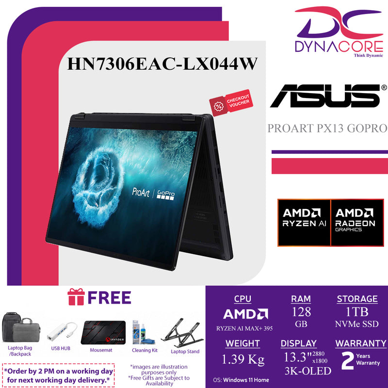 ASUS PROART PX13 GOPRO HN7306EAC-LX044W (AMD RYZEN AI MAX+ 395 16C/128GB LP-RAM/1TB/13.3"3K-OLED-TOUCH-NANO BLACK/AMD/WIN11H) - HN7306EAC-LX044W
