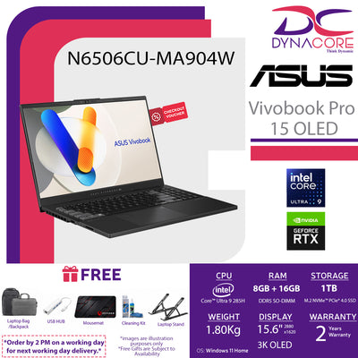 ASUS Vivobook Pro 15 OLED N6506CU-MA904W (U9 285H/8GB + 16GB /1TB/RTX4050/15.6"3K) - N6506CU-MA904W