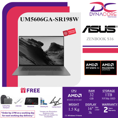 ASUS ZENBOOK S16 UM5606GA-SR198W (RYZEN AI 9 H 465/ 32GB LP-RAM/1TB SSD/AMD Radeon 880M /16" 3K-(2880x1800) OLED-Antrim Gray/WIN11H) - UM5606GA-SR198W