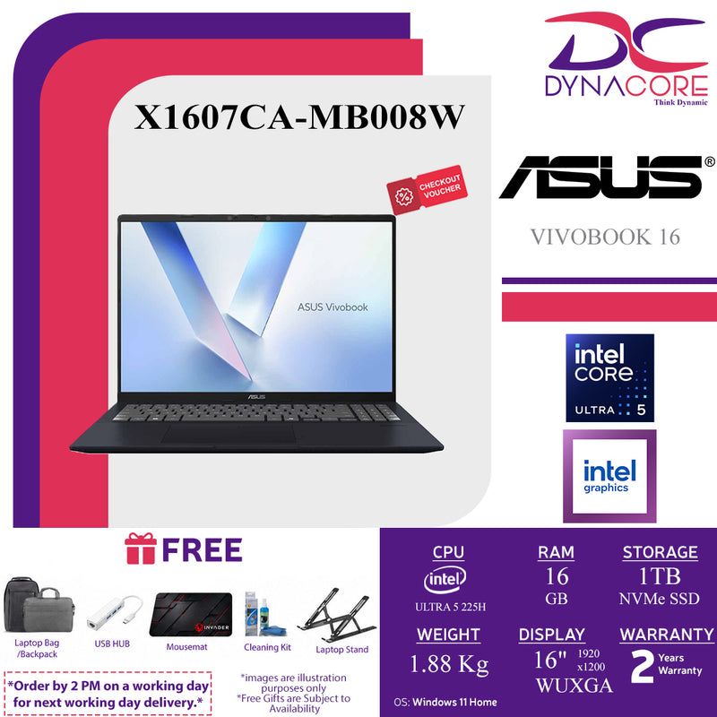 ASUS VIVOBOOK 16 X1607CA-MB008W (ULTRA 5 225H 14C/16GB(8OB+8G)/1TB/ INTEL/16"WUXGA QUIET BLUE/WIN11H) - X1607CA-MB008W