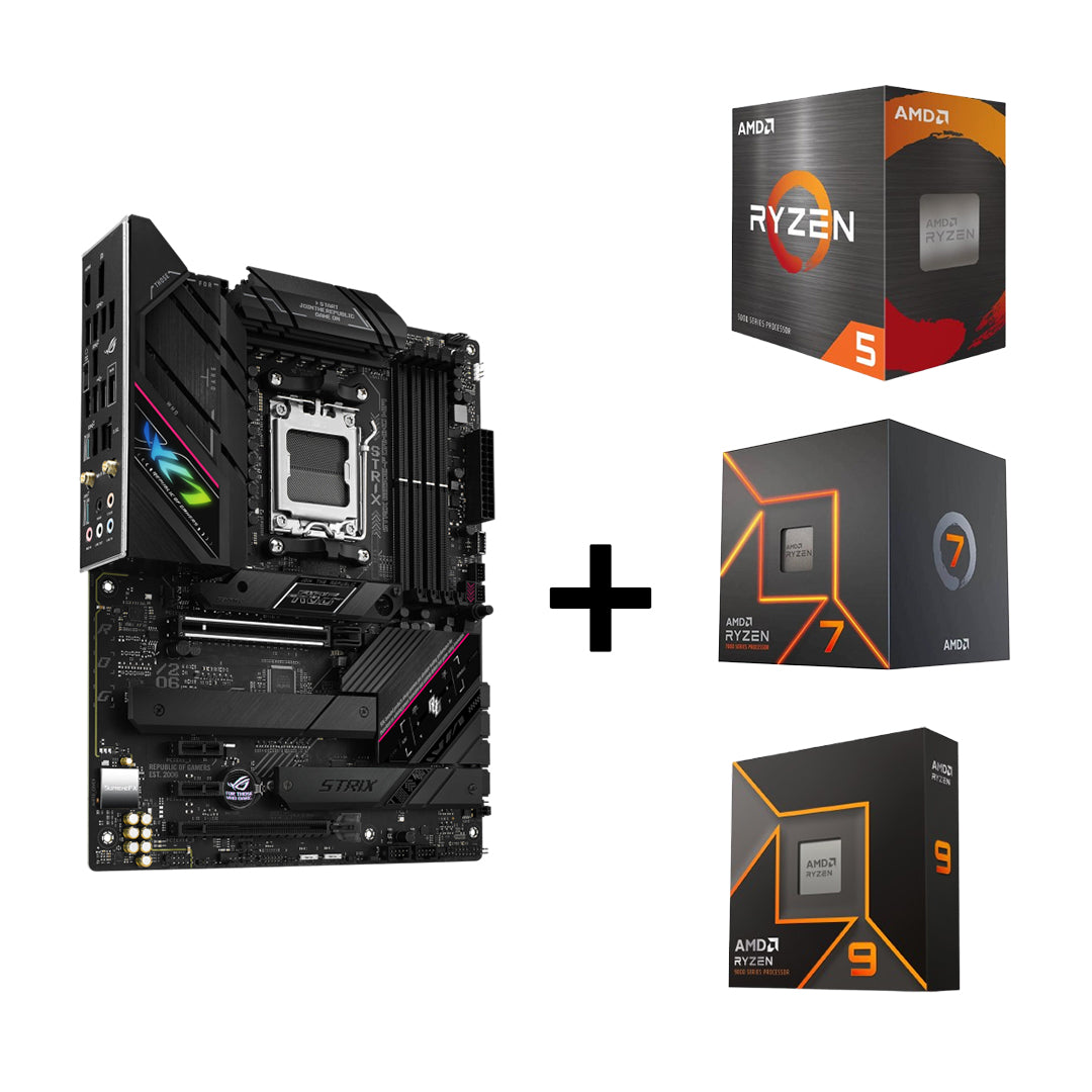 ASUS ROG STRIX B650E-F Gaming WIFI ATX Motherboard + AMD RYZEN 9 9900X / 9 9950X3D / 7 7800X3D / 7 9800X3D / 9 9950X / 5 7500X3D / 5 7500F / 7 7700 / 7 9700X
