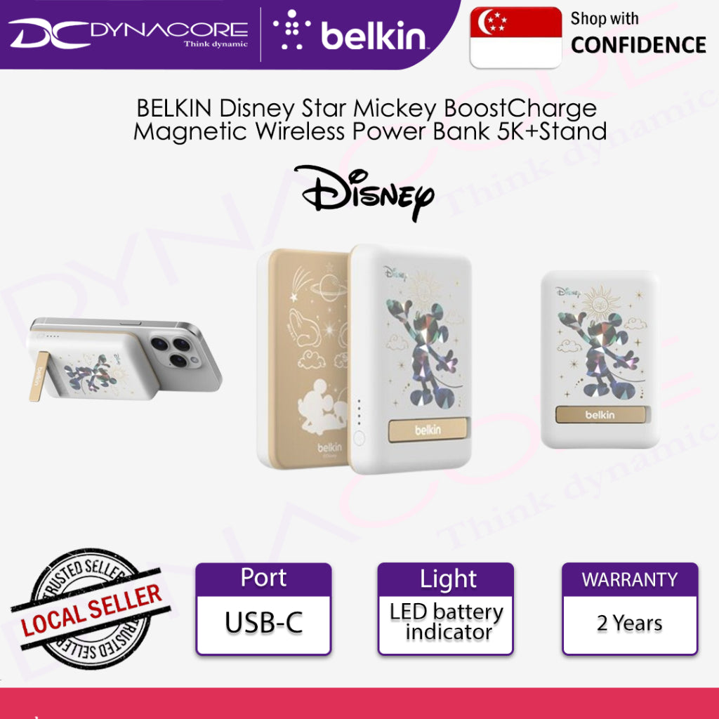 BELKIN BPD004qcAD-DY Disney Star Mickey BoostCharge Magnetic Wireless Power Bank 5K+Stand - 745883893003