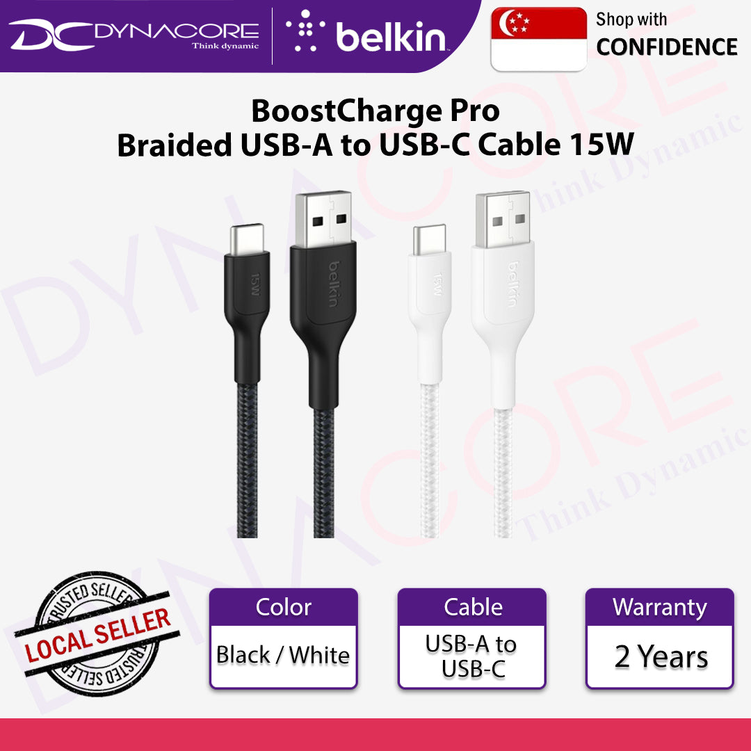BoostCharge Pro Braided USB-A to USB-C Cable 15W - 2M (Black/White)