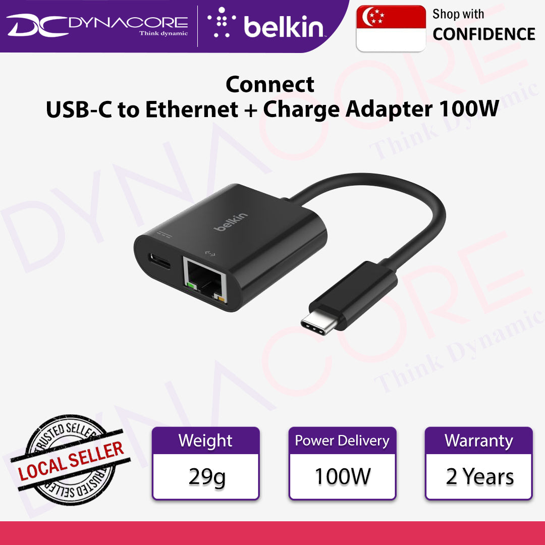 Belkin INC019btBK Connect USB-C to Ethernet + Charge Adapter 100W - 745883877584