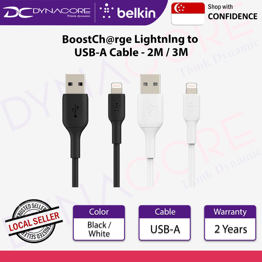 Belkin BoostCharge Lightning to USB-A Cable - 2M / 3M - Black / White