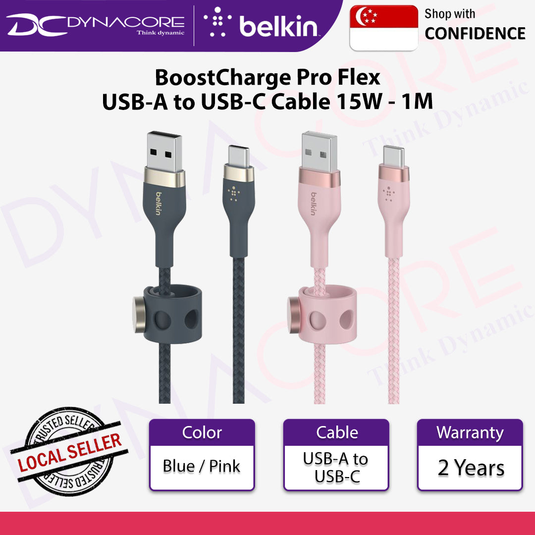 Belkin BoostCharge Pro Flex USB-A to USB-C Cable 15W - 1M (Black / White)