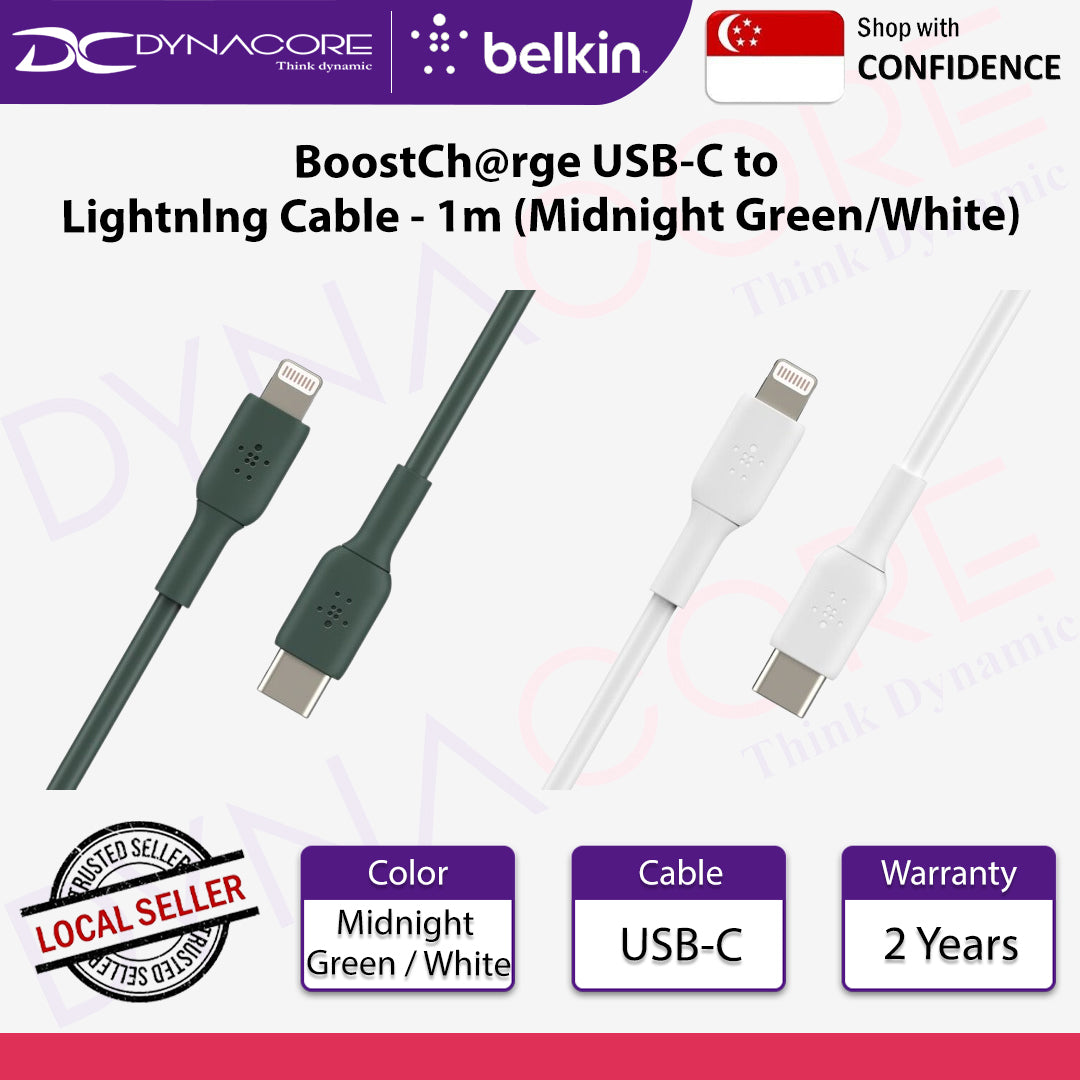 Belkin BoostCharge USB-C to Lightning Cable - 1m (Midnight Green/White)