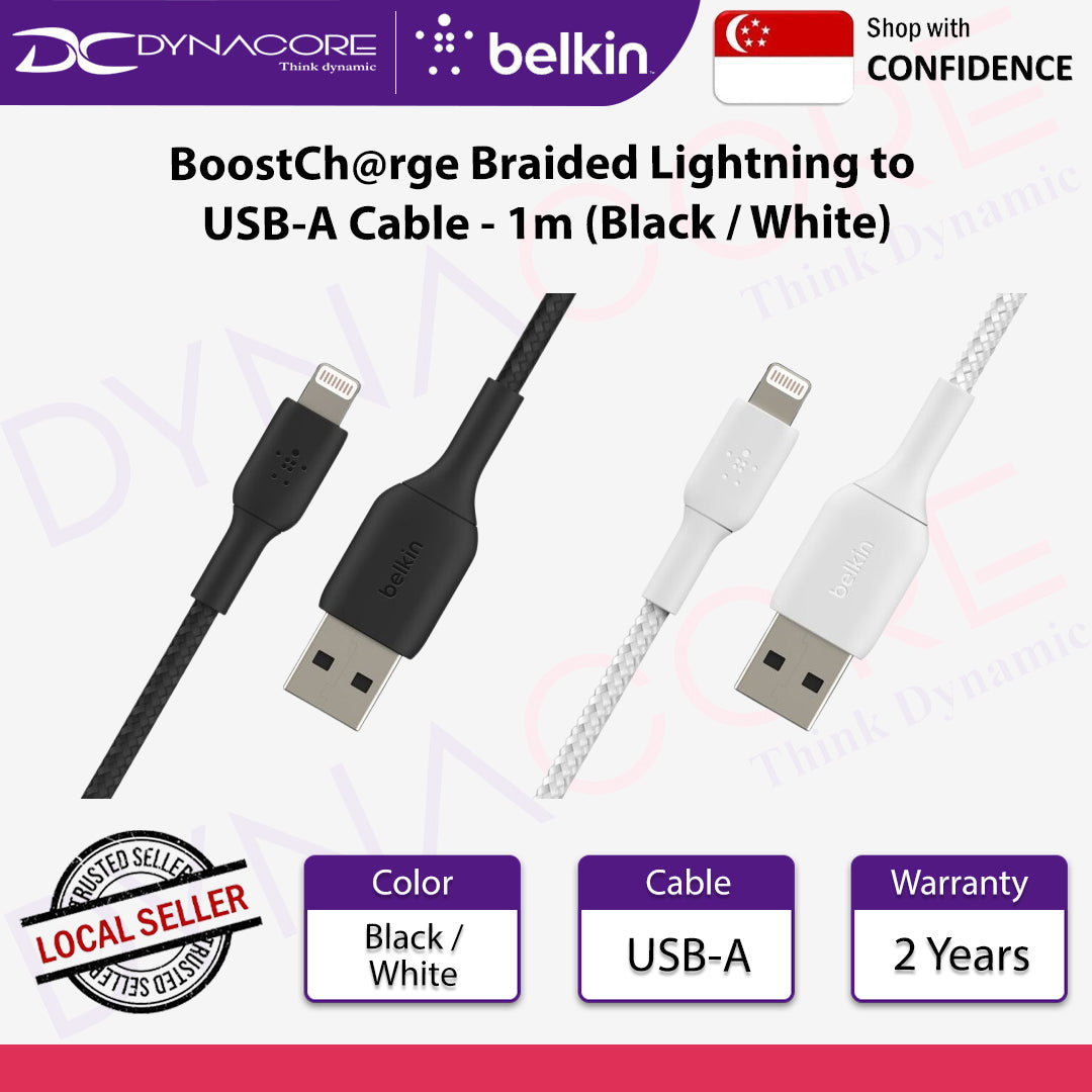 Belkin BoostCharge Braided Lightning to USB-A Cable - 1m (Black / White)