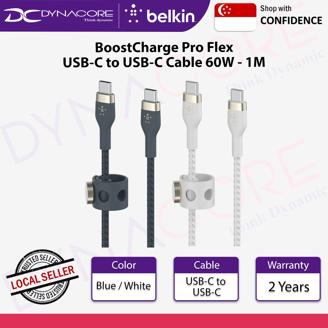 Belkin BoostCharge Pro Flex USB-C to USB-C Cable 60W - 1M (Black / White)