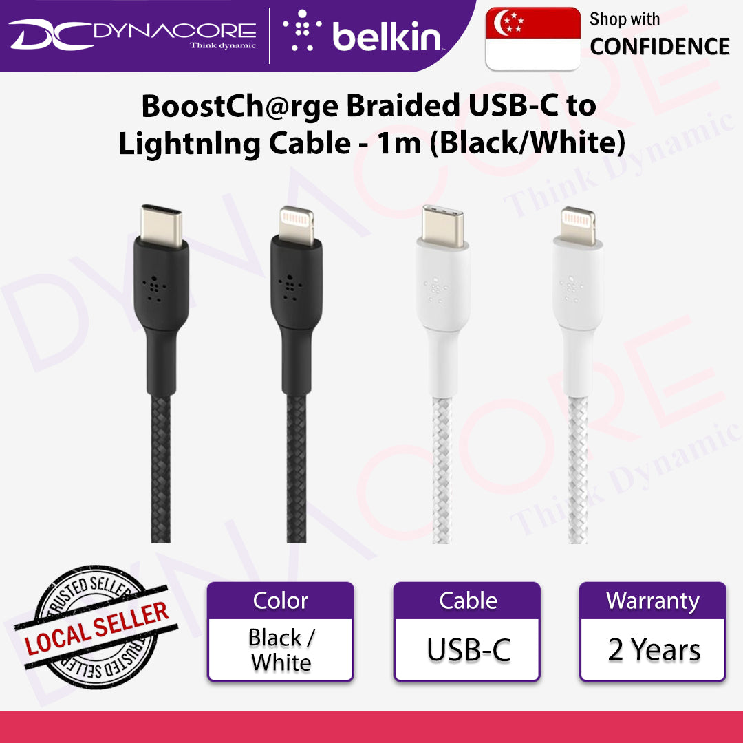 Belkin BoostCharge Braided USB-C to Lightning Cable - 1m (Black/White)