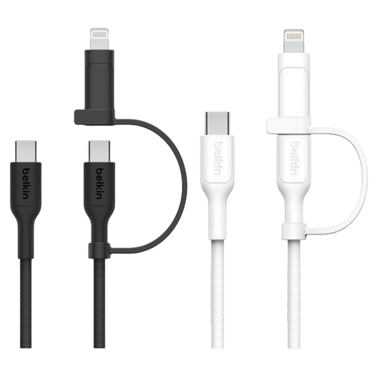 Belkin BoostCharge Pro 2-in-1 Cable with USB-C and Lightning Connector (Black / White)