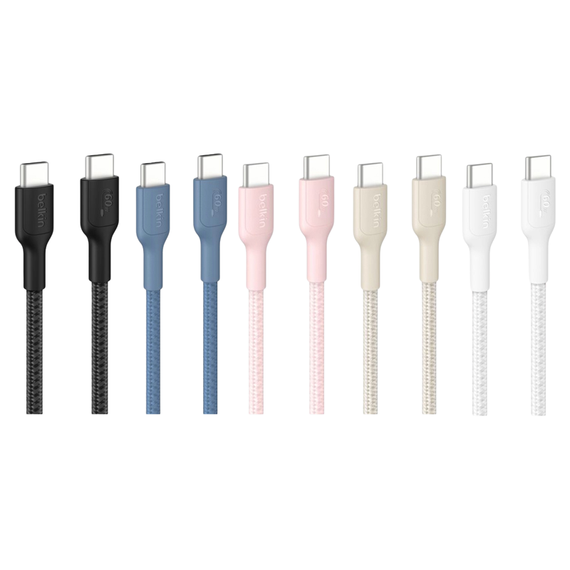 Belkin BoostCharge Pro Braided USB-C to USB-C Cable 60W - 1M (Black/Blue/Pink/Sand/White)