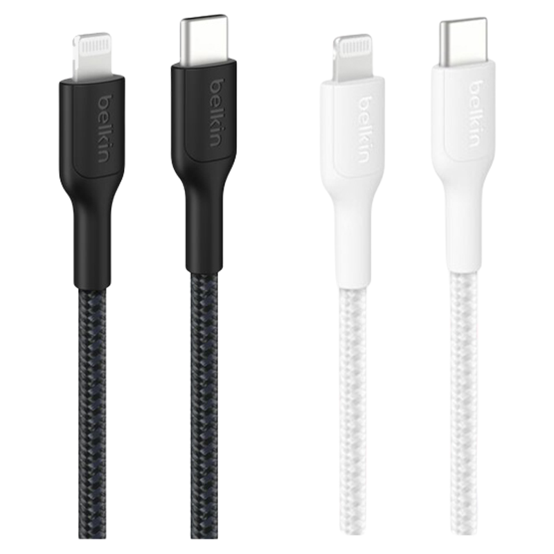 Belkin BoostCharge Pro USB-C Braided Cable with Lightning Connector 1m/2m (Black / White)