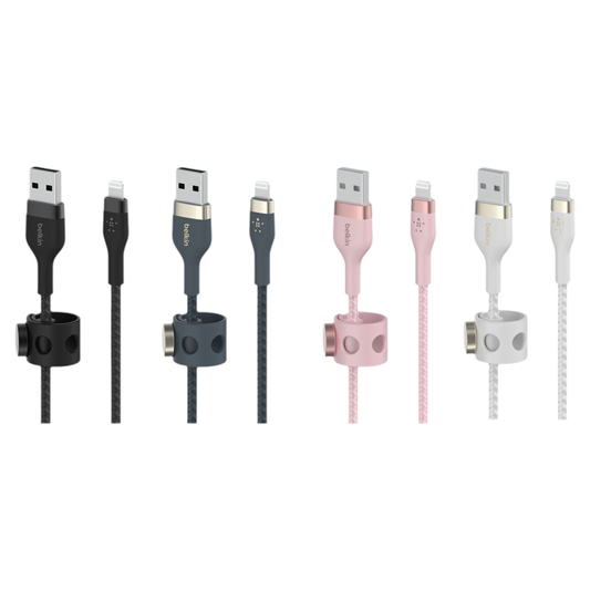 Belkin BoostCharge Pro Flex USB-A Cable with Lightning Connector - (Black / Blue / Pink / White)
