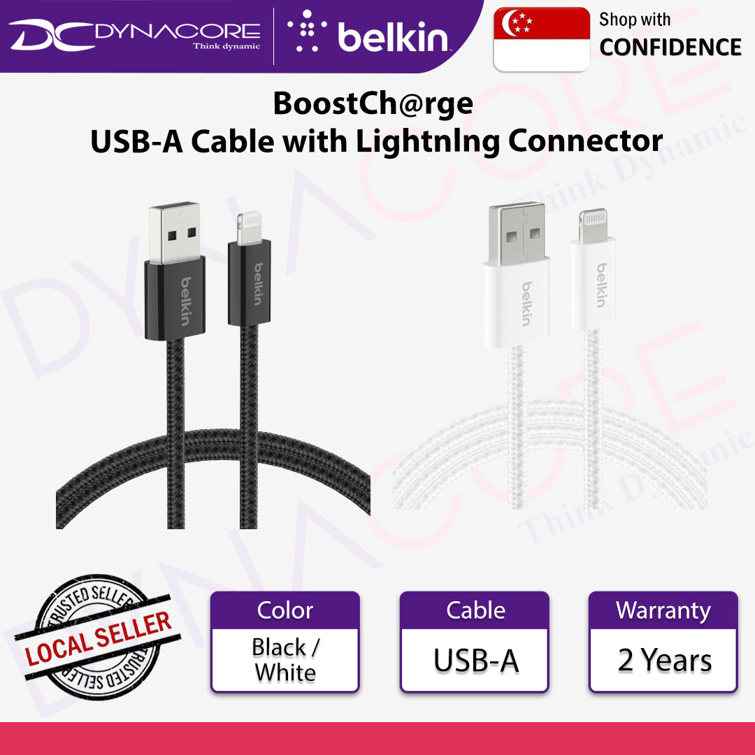 Belkin BoostCharge USB-A Cable with Lightning Connector - (Black / White)