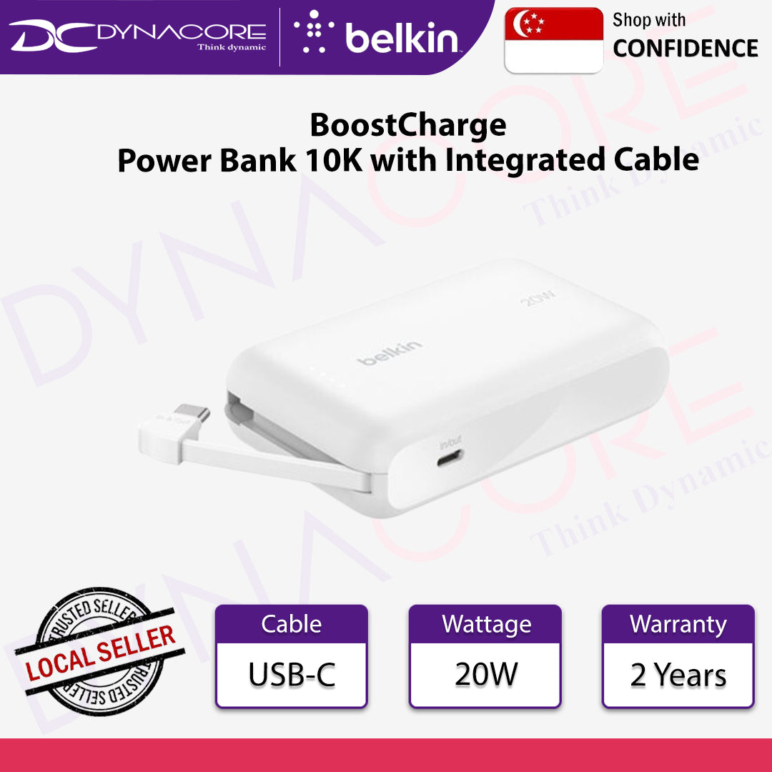 Belkin BPB021fqWH BoostCharge Power Bank 10K with Integrated Cable - 745883893393