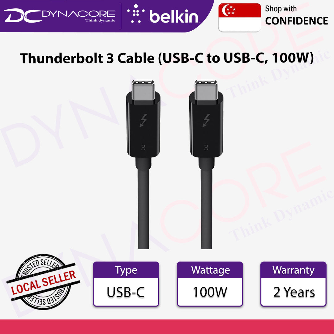 Belkin F2CD084bt0.5MBK Thunderbolt 3 Cable USB-C to USB-C 100W (Black) - 745883739646