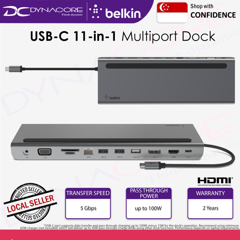 Belkin Connect USB-C 11-in-1 Multiport Dock - INC004BTSGY - 745883819843