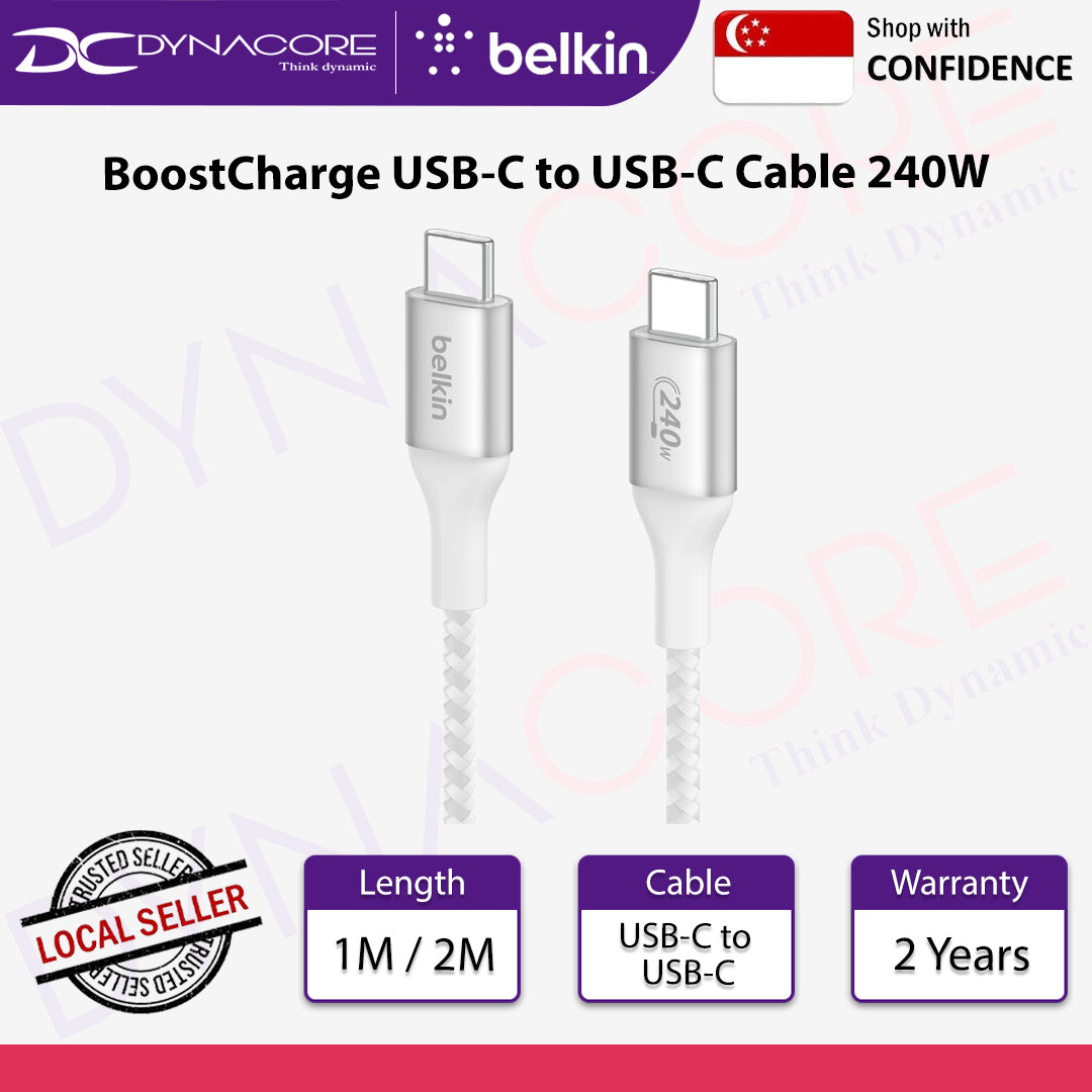 Belkin BoostCharge USB-C to USB-C Cable 240W - 1M/2M (White)