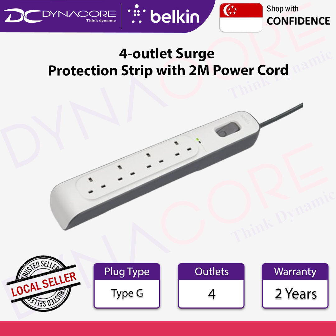 Belkin BSV400af2M-MY 4-outlet Surge Protection Strip with 2M Power Cord - 745883906192