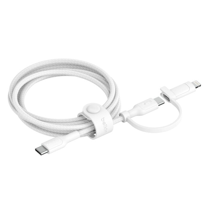 Belkin BoostCharge Pro 2-in-1 Cable with USB-C and Lightning Connector (Black / White)