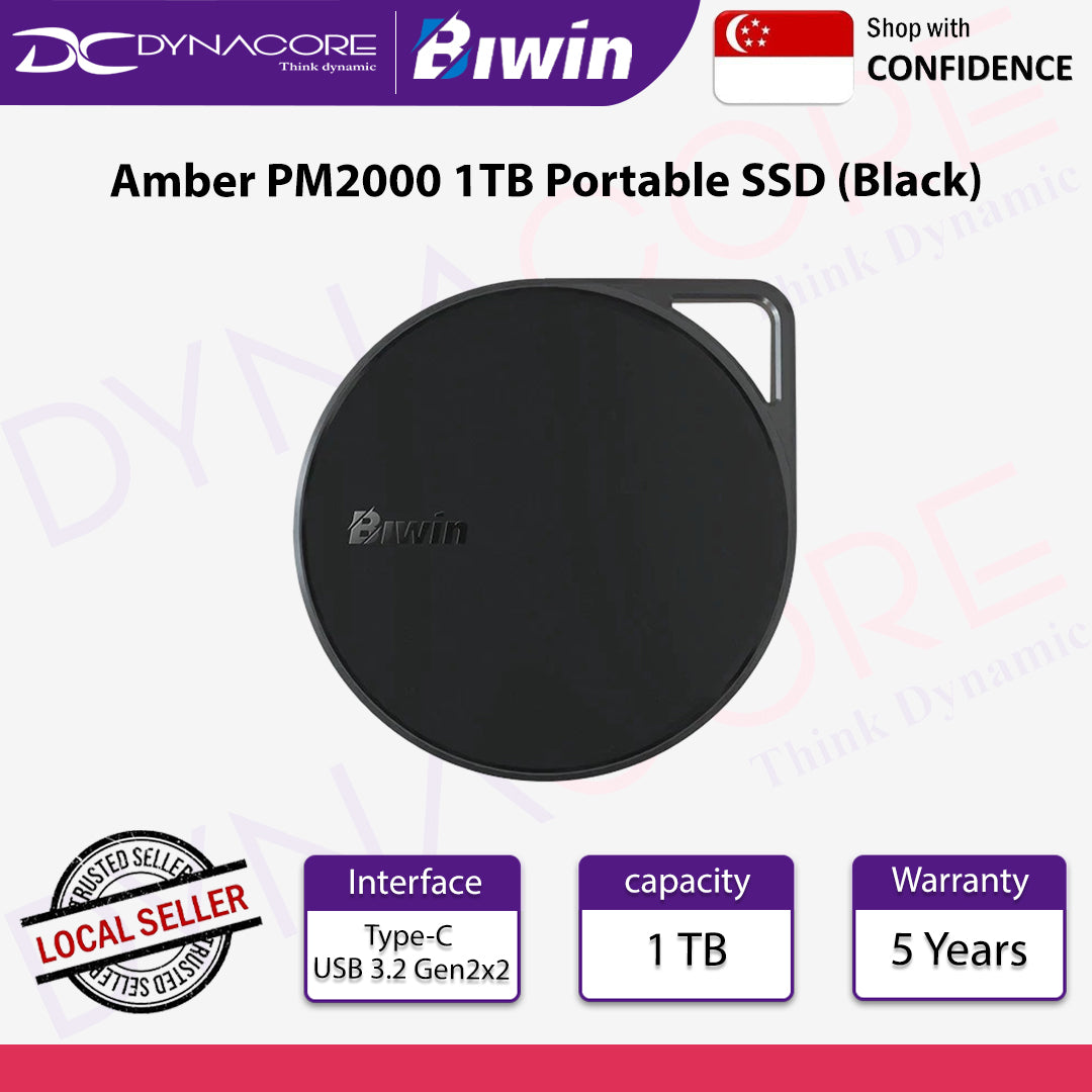 Biwin Amber PM2000 1TB Portable SSD (Black) - Magnetic Attachment | Compact Design | Records 4K Directly - 6955914623668