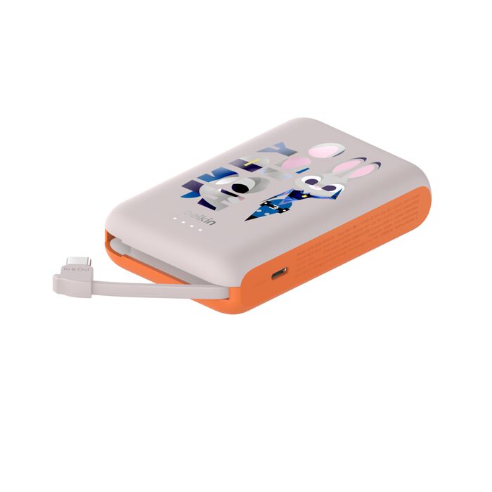 BELKIN POWERBANK 10K W INTEGR CABLE DY ORG ZOOTOPIA - 745883915163