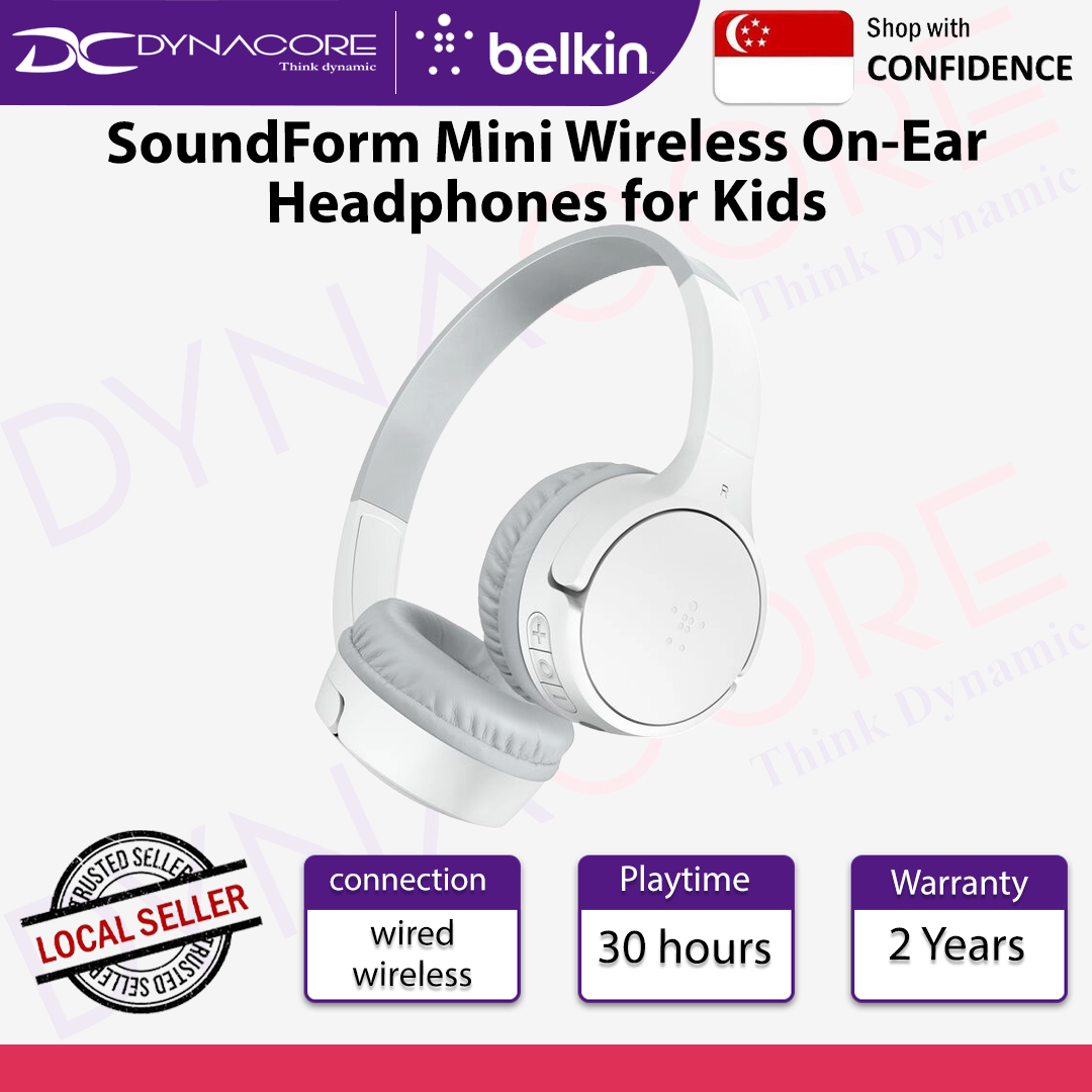 BELKIN SoundForm Mini WHITE Wireless On-Ear Headphones for Kids - 745883879564