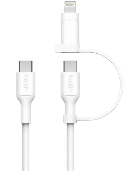 Belkin BoostCharge Pro 2-in-1 Cable with USB-C and Lightning Connector - White - 745883902521
